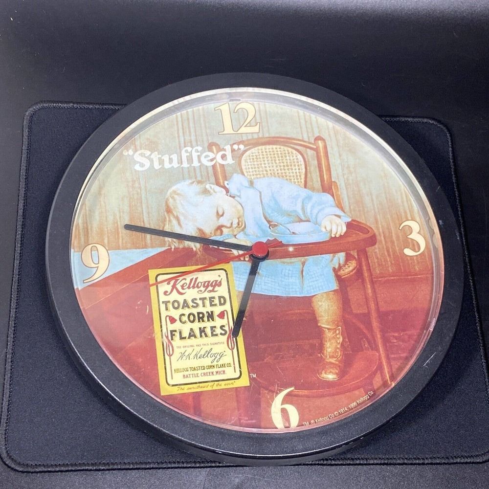 Collectible Wall Clock Kelloggs Toasted Corn Flakes "Stuffed" Model 1996 Vintage